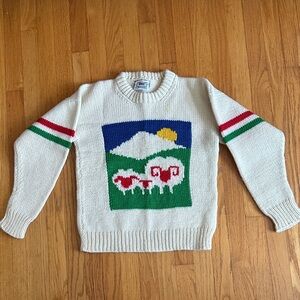 Vintage BABO Intarsia Sweater with Sheep and Mountains